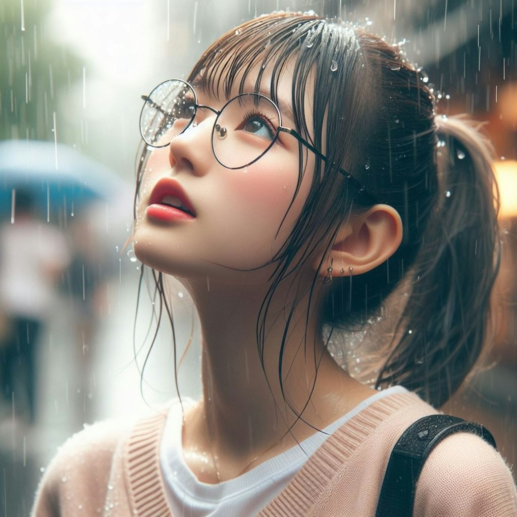 眼鏡女子と雨