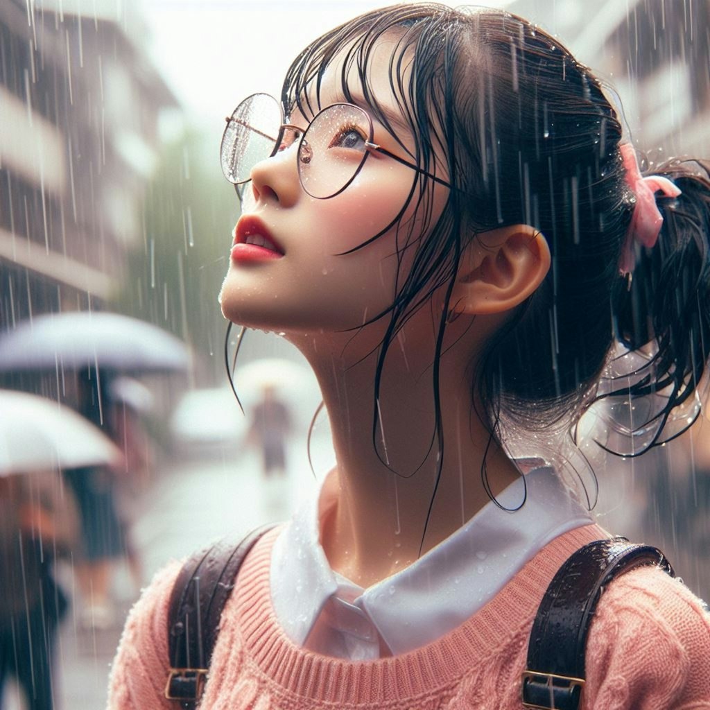 眼鏡女子と雨