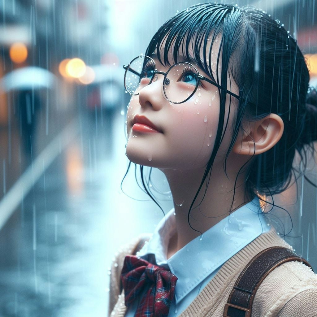 眼鏡女子と雨