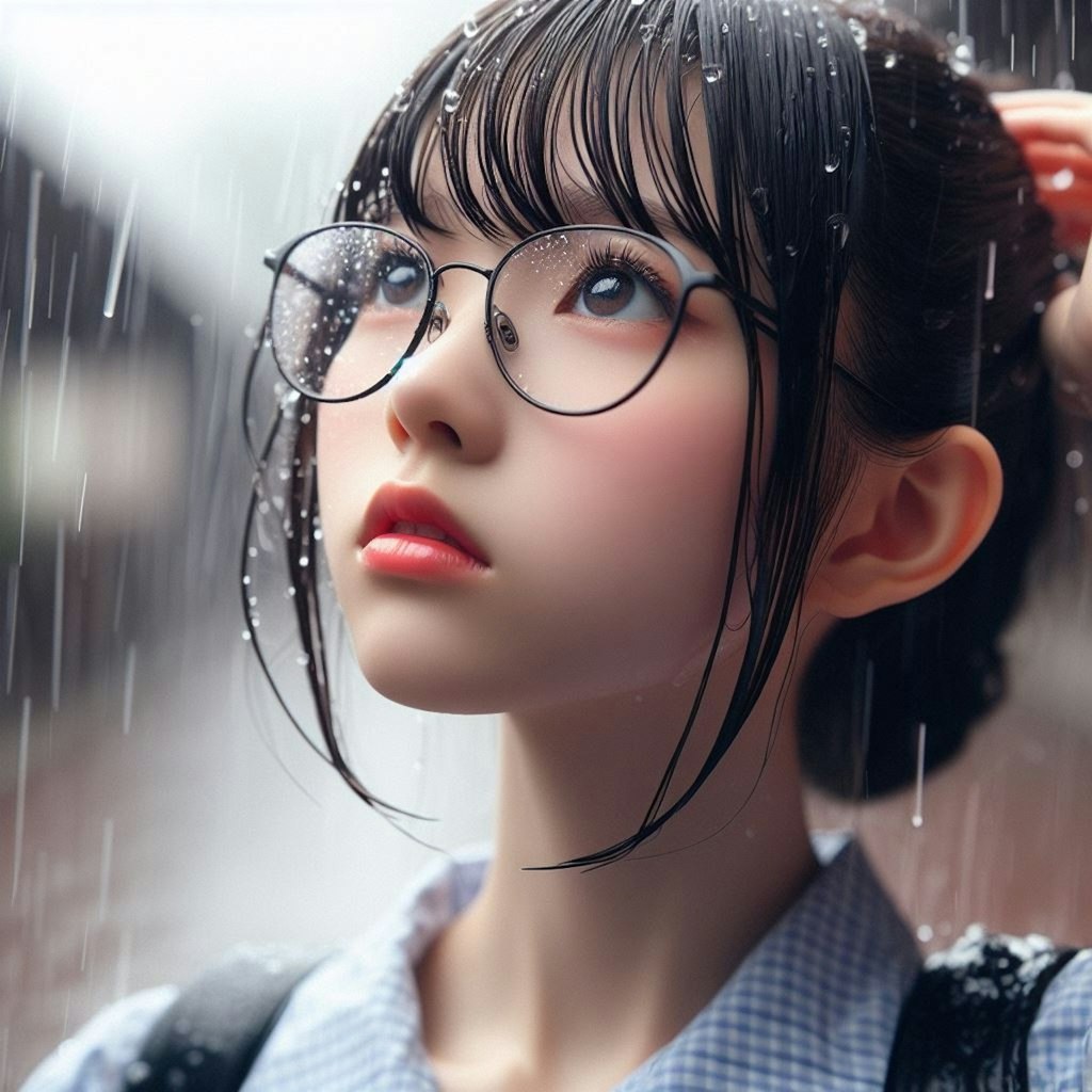 眼鏡女子と雨