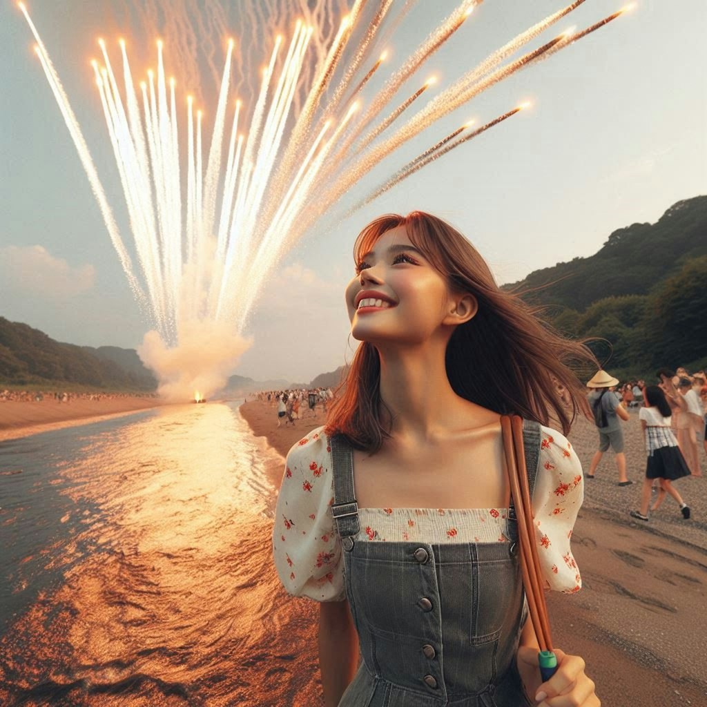 河原で花火する平成の若者たち