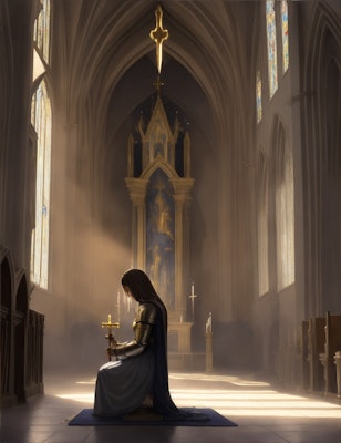教会にて祈る騎士