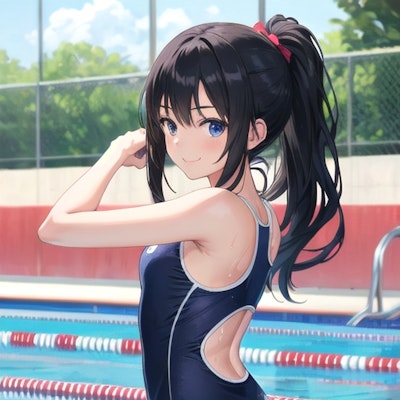 水泳大会に臨むスクール水着の少女