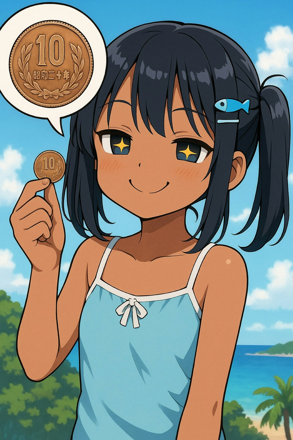 ギザ十を見つけて喜ぶこなつちゃん