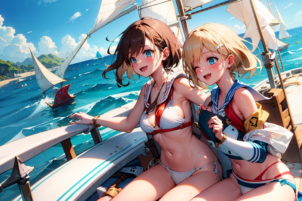 夏休み、小型ヨットの操船を楽しむ少女たち