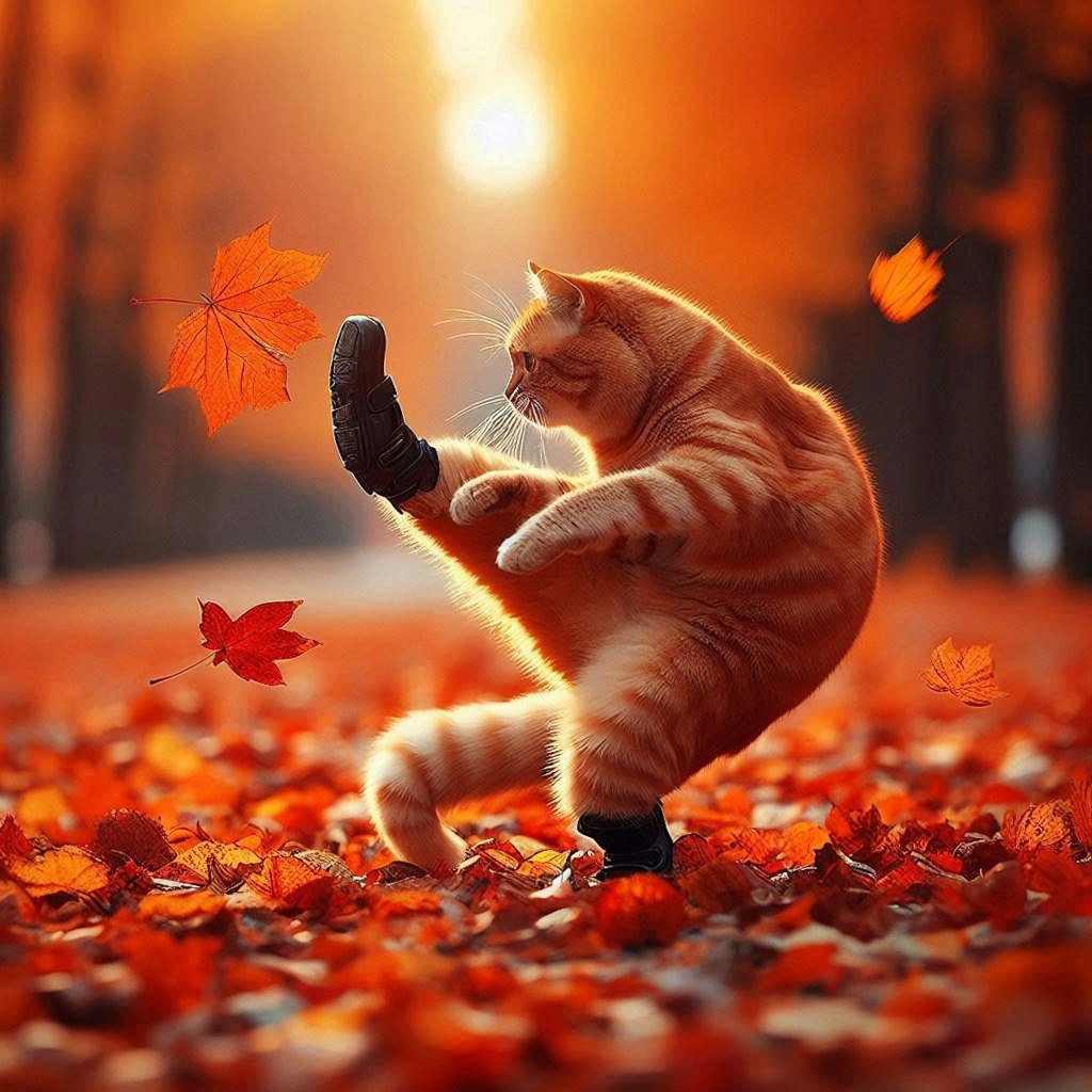 紅葉狩る猫