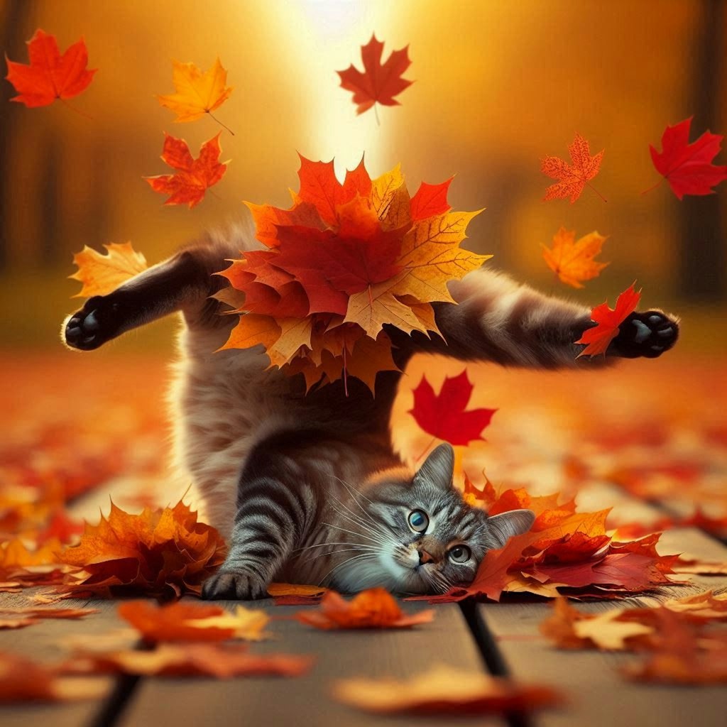 紅葉狩る猫