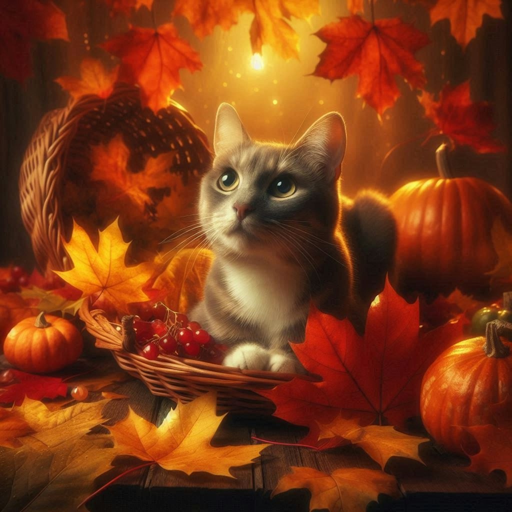 紅葉狩る猫