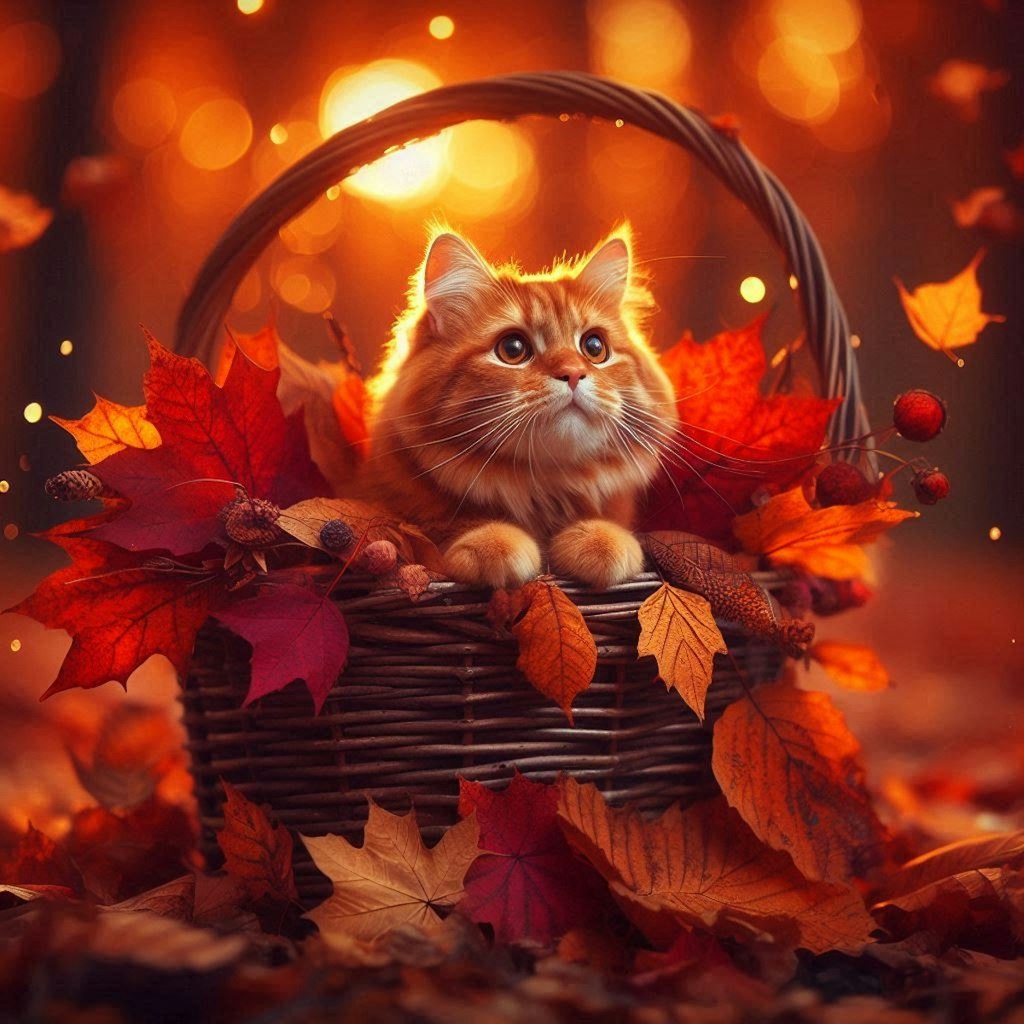 紅葉狩る猫