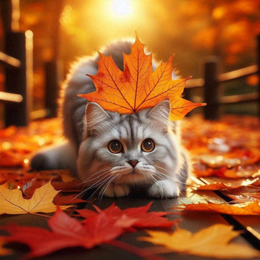 紅葉狩る猫