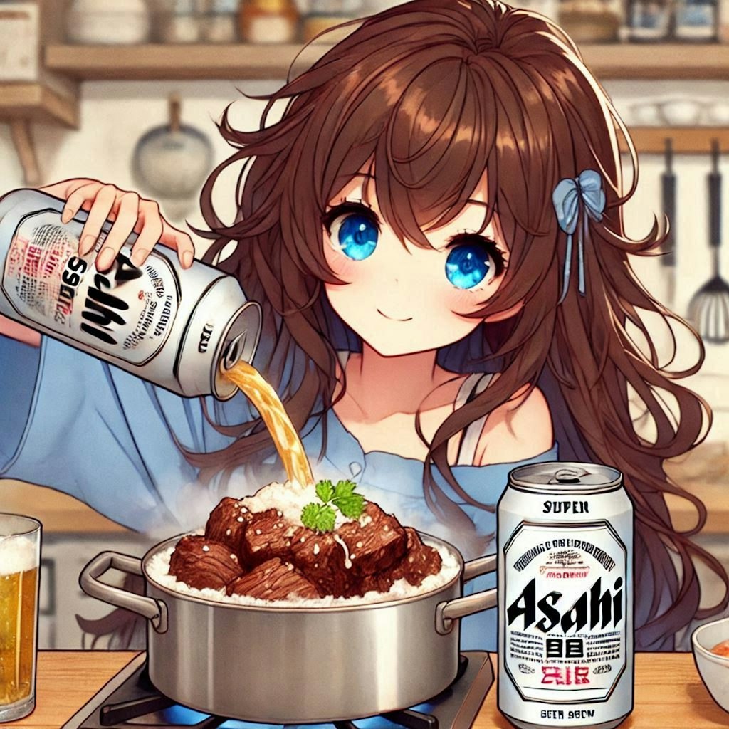 牛肉のビール煮(カルボナード)を作る小さな女の子