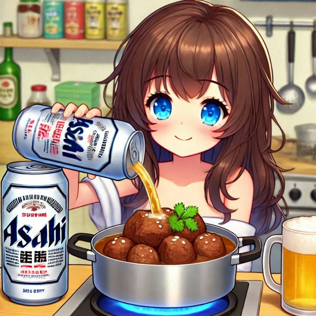 牛肉のビール煮(カルボナード)を作る小さな女の子