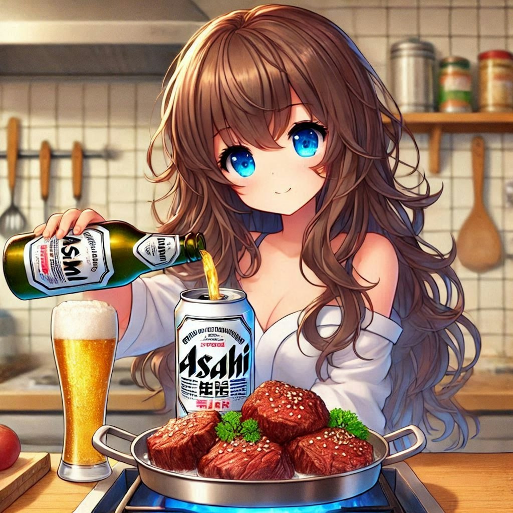 牛肉のビール煮(カルボナード)を作る小さな女の子