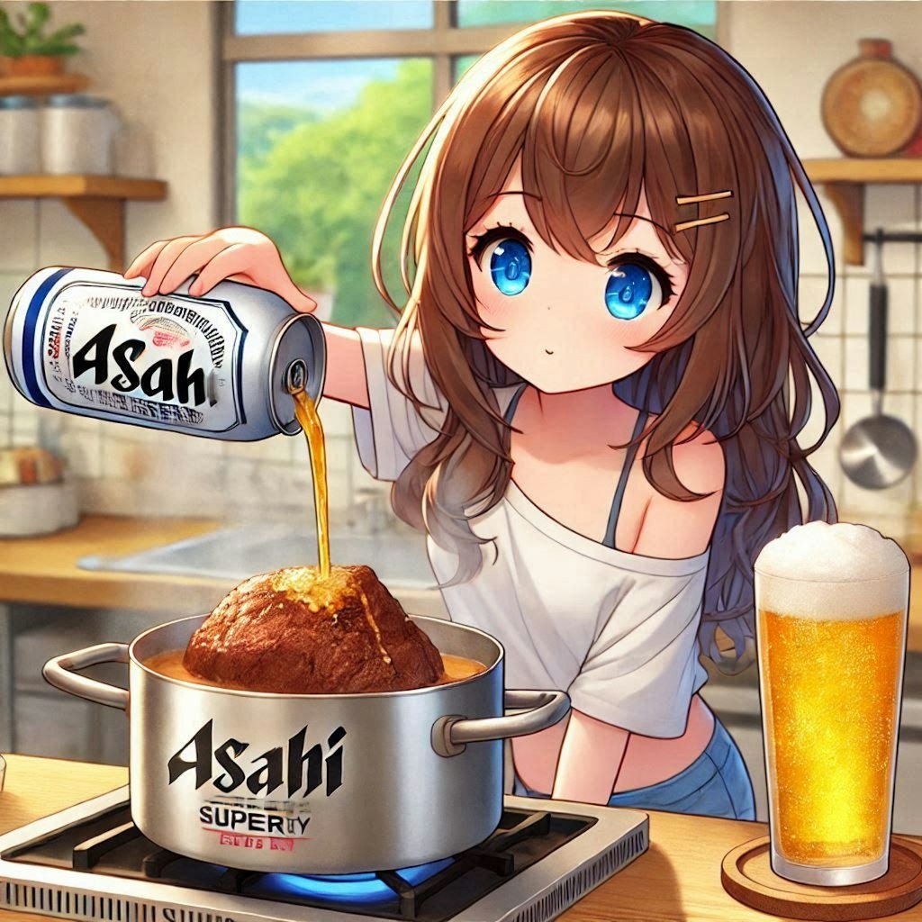 牛肉のビール煮(カルボナード)を作る小さな女の子