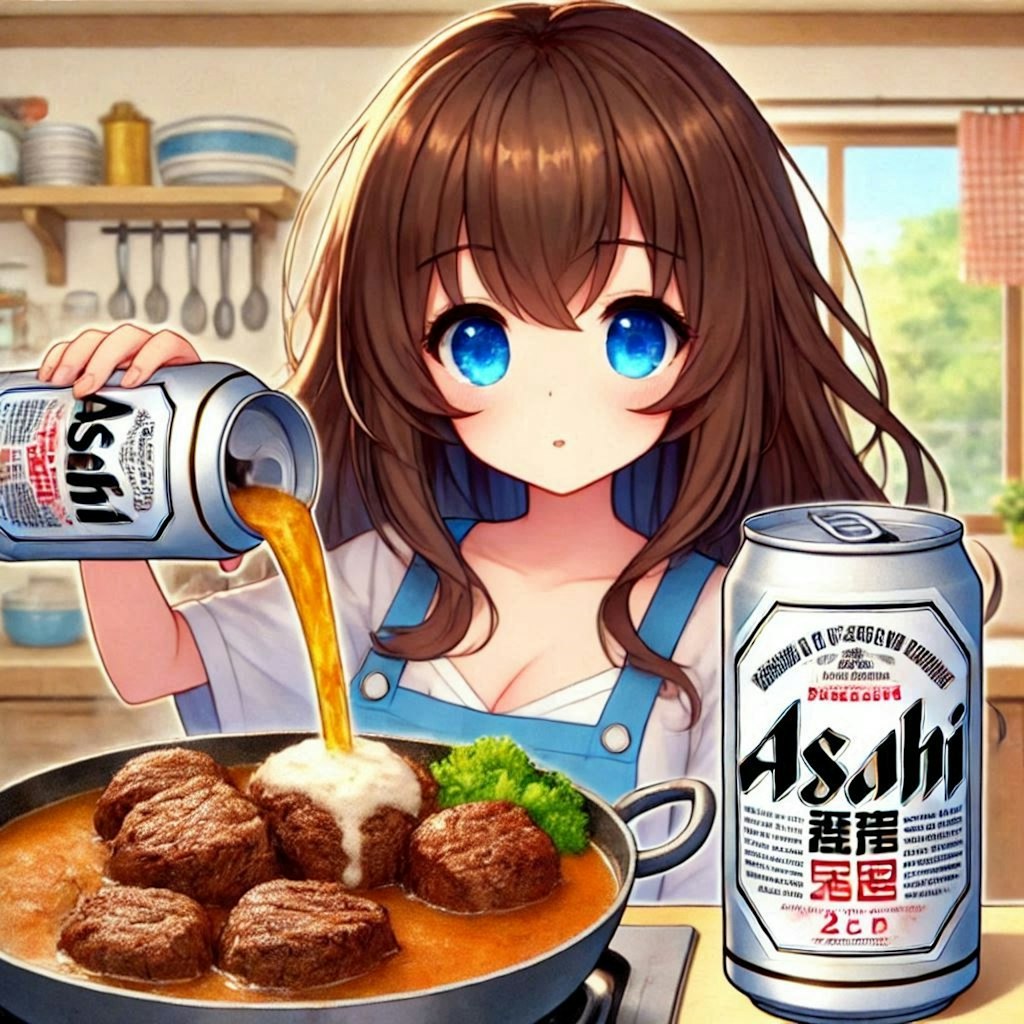 牛肉のビール煮(カルボナード)を作る小さな女の子