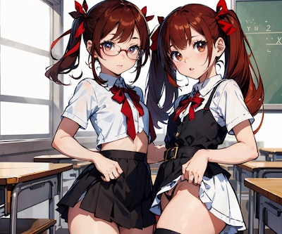 双子姉妹 新しい制服のデザインを考えています？