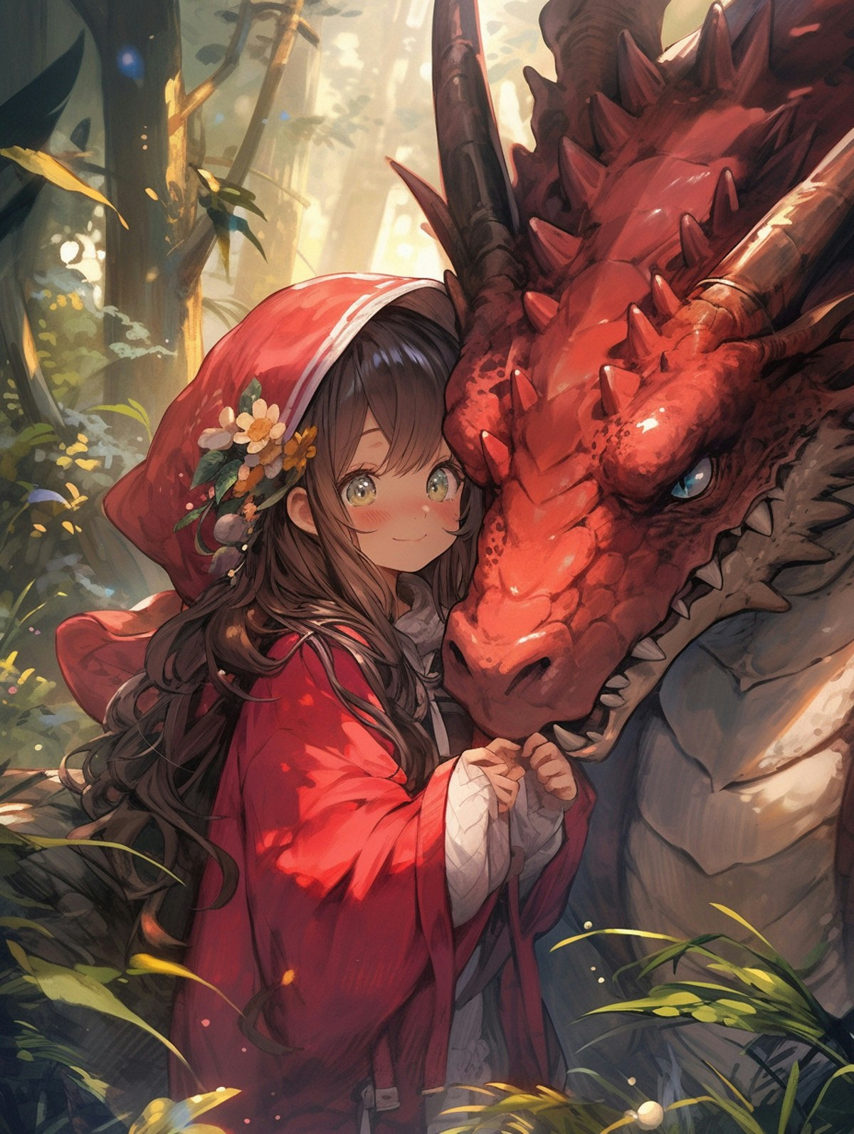 研究1.5「ドラゴンに額を合わせる少女」 | chichi-pui（ちちぷい）AI