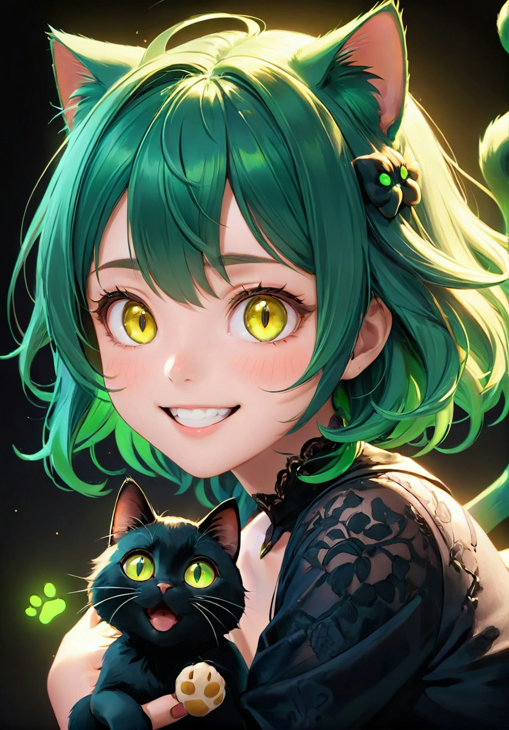 green hair & cat