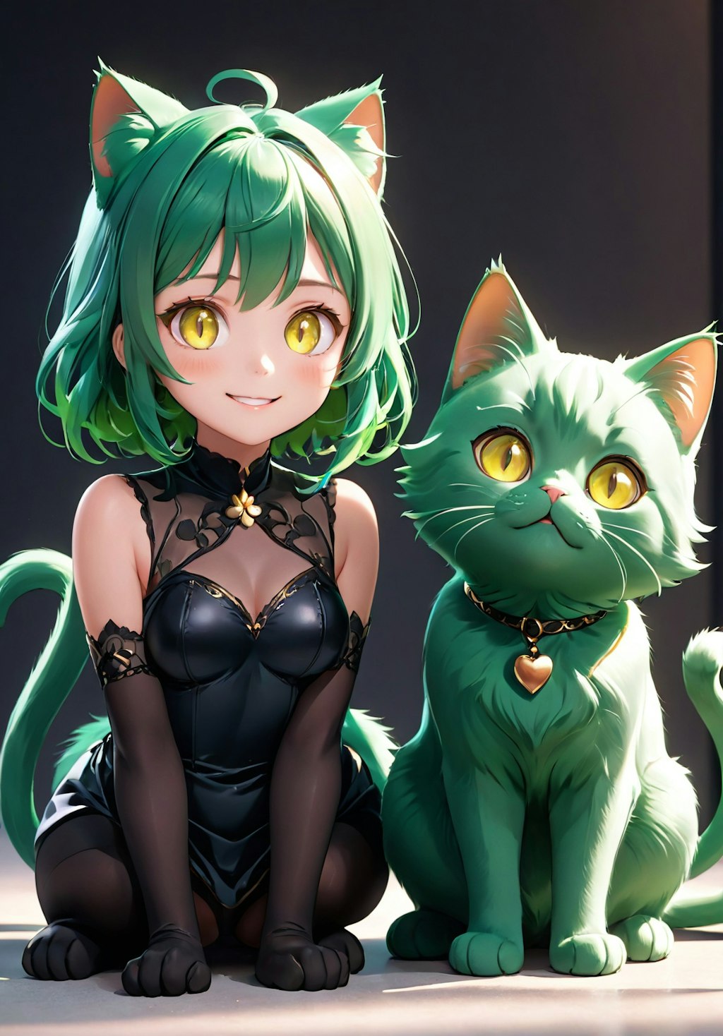 green hair & cat