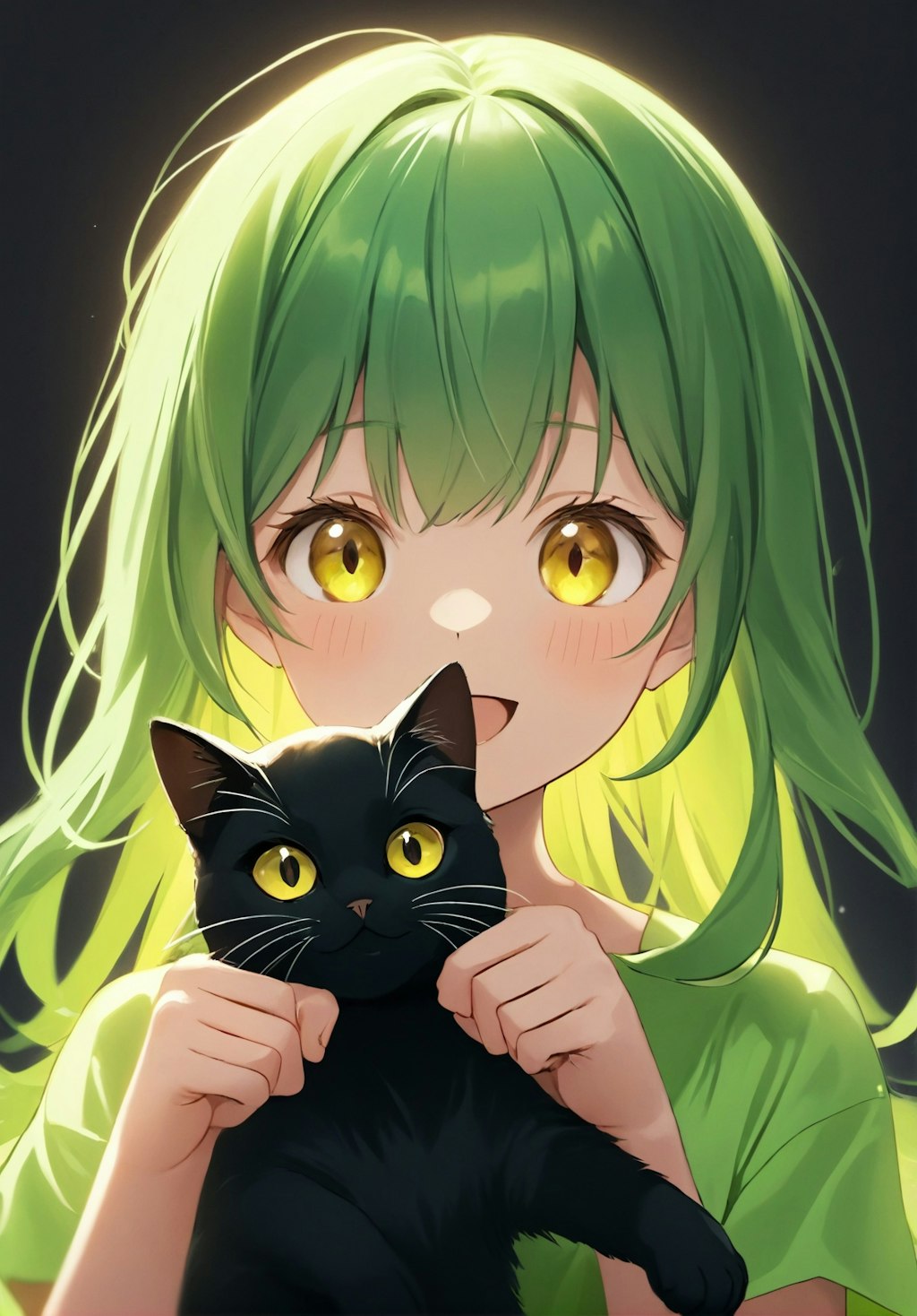 green hair & cat