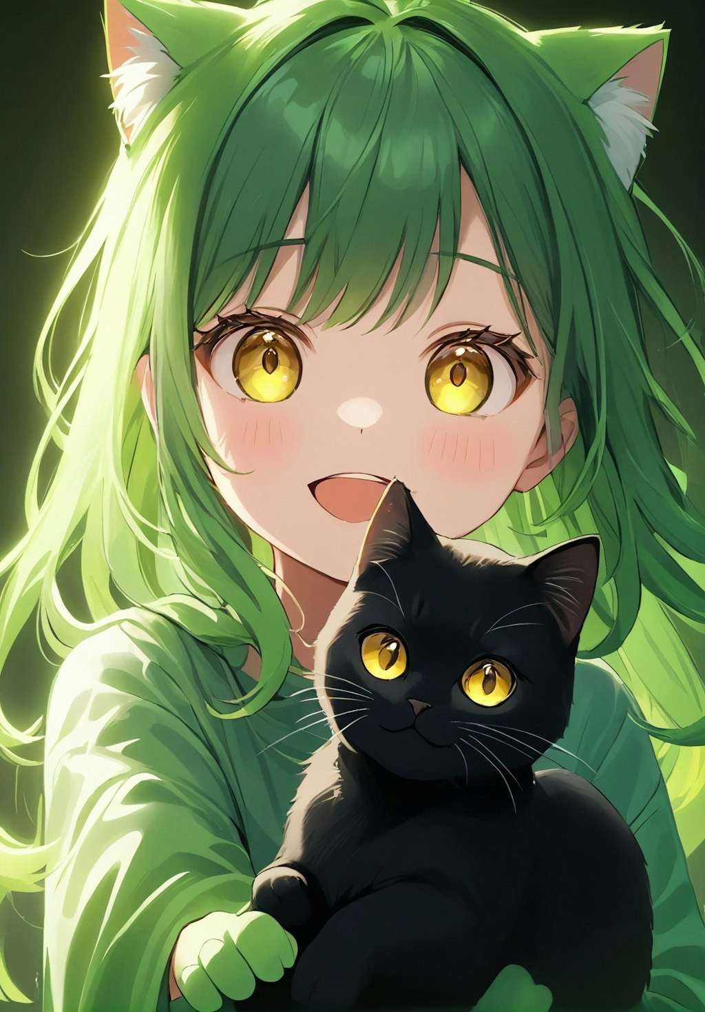 green hair & cat