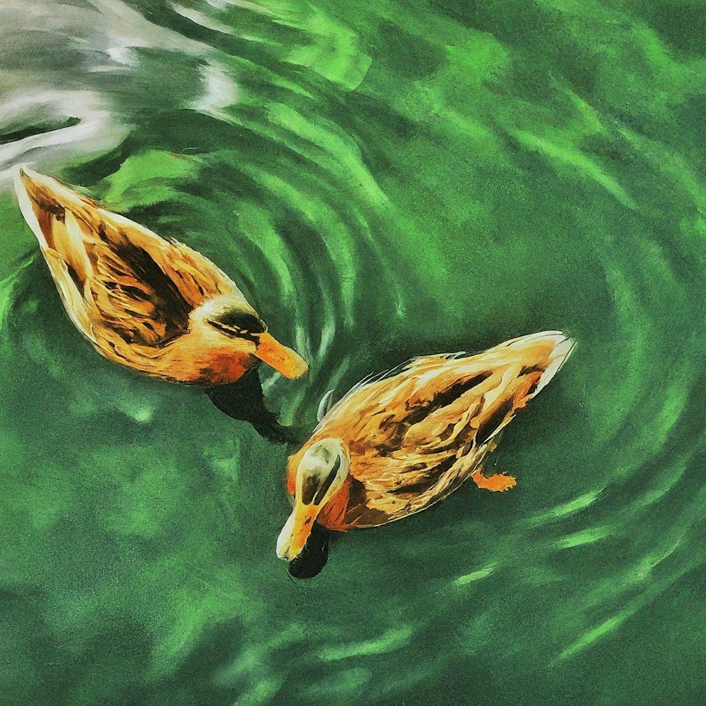 Ducks in green water