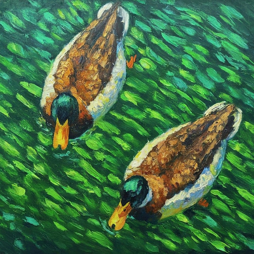 Ducks in green water