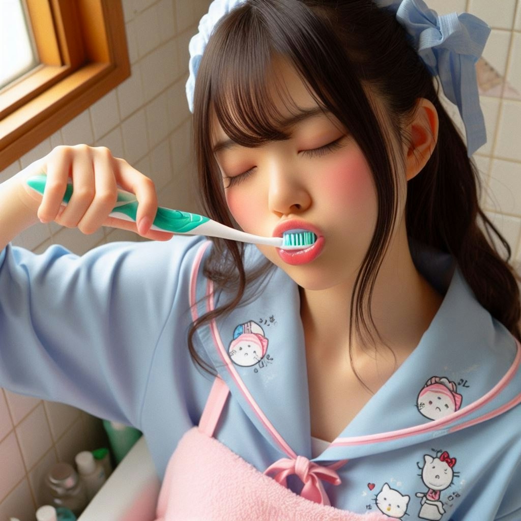 歯を磨くJK