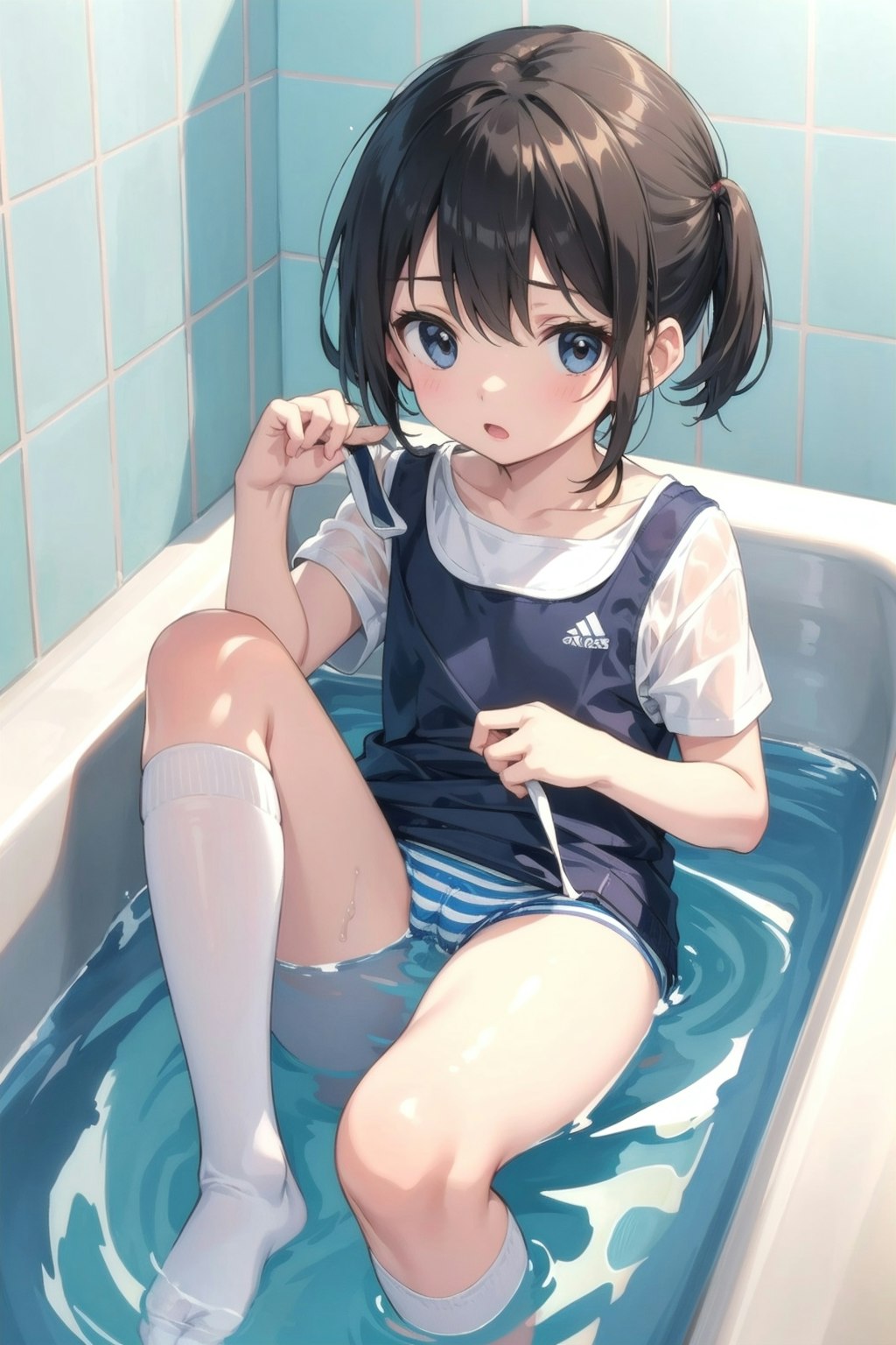 スク水縞パン少女