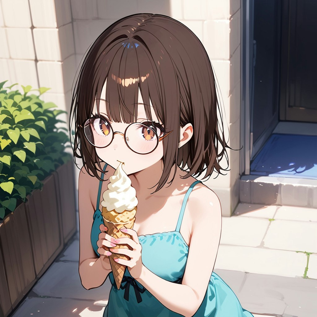 ソフトクリームを食べる