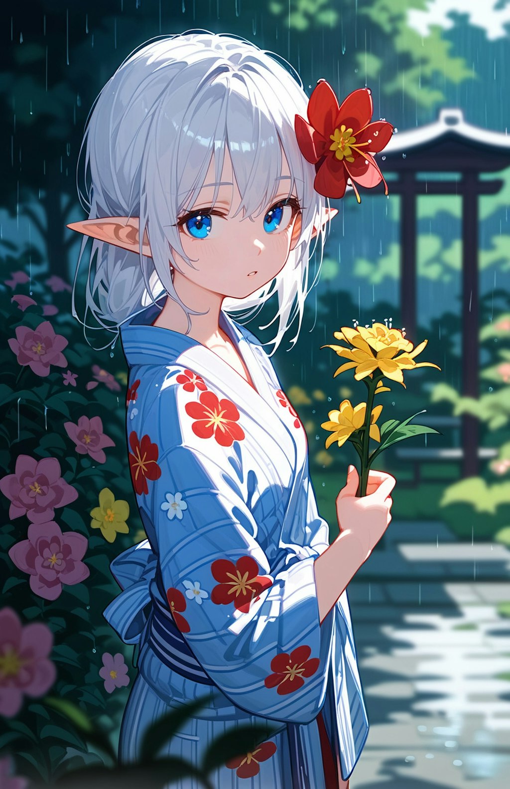 雨に濡れた花