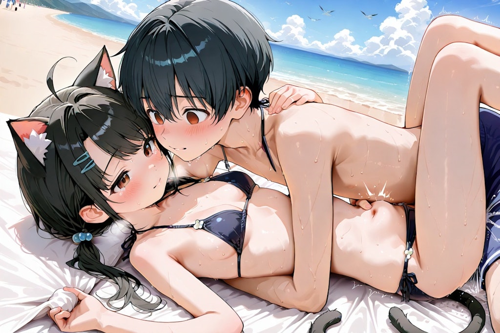 猫耳、海辺にて🐈