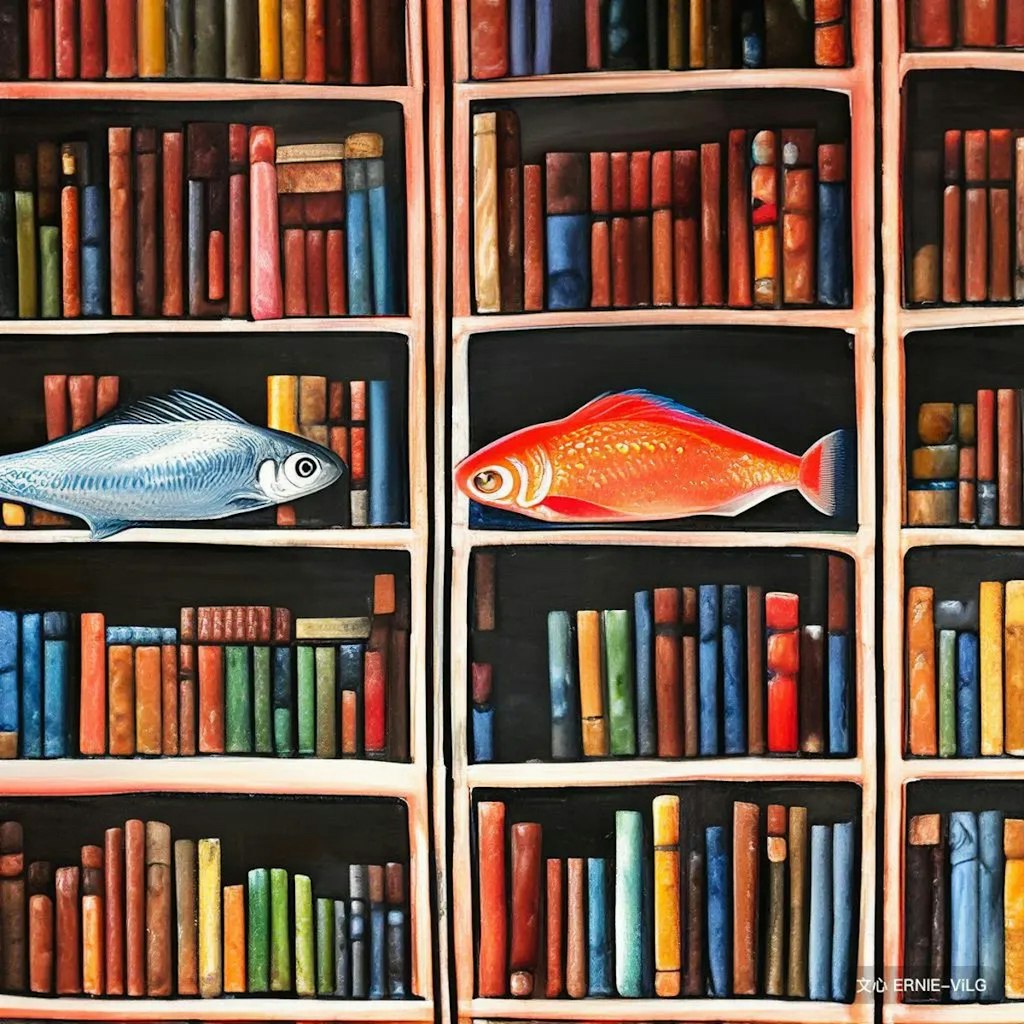 Fishes in bookcase