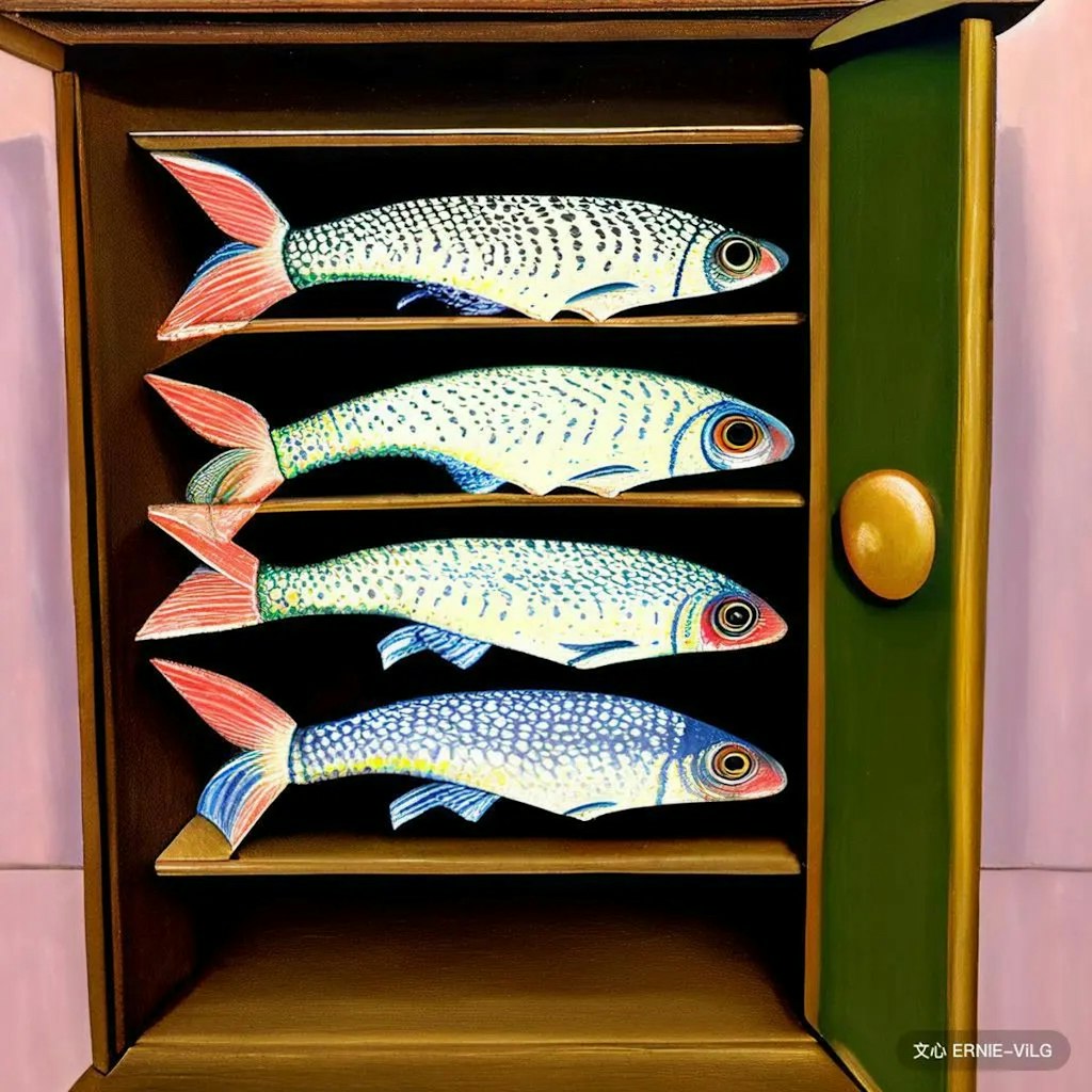 Fishes in bookcase