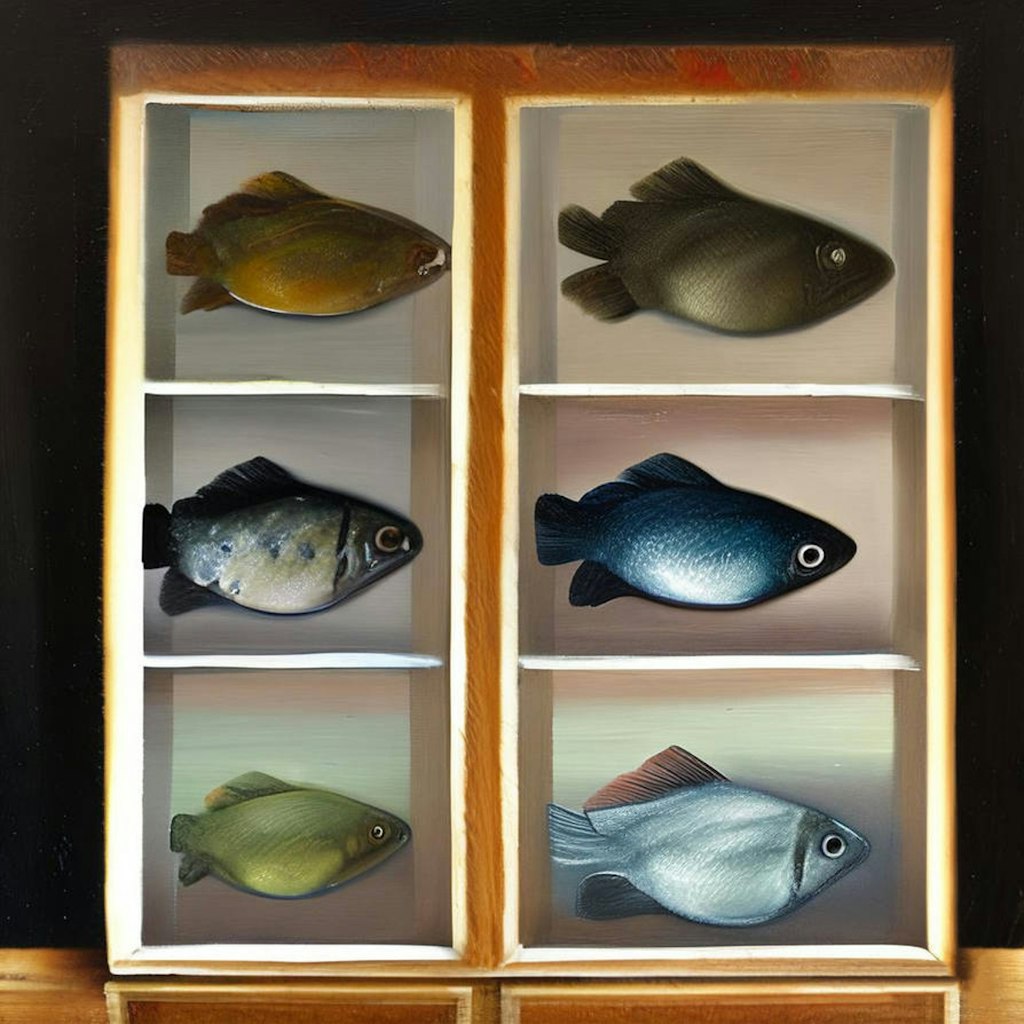 Fishes in bookcase