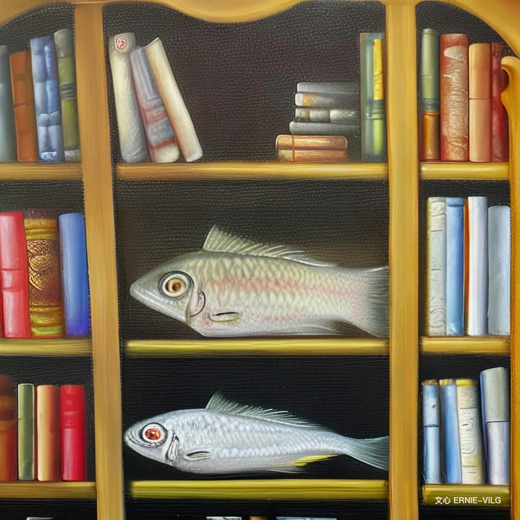 Fishes in bookcase