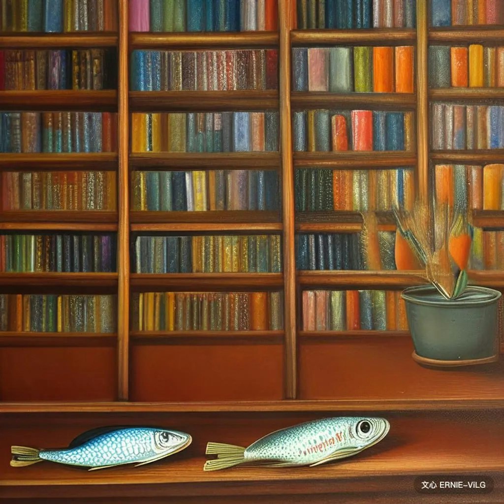 Fishes in bookcase
