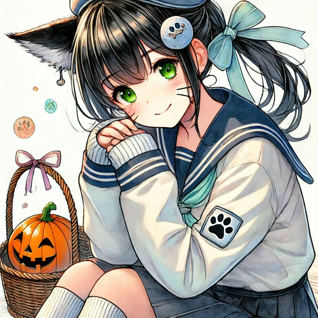 ハロウィンの猫耳コスプレ少女