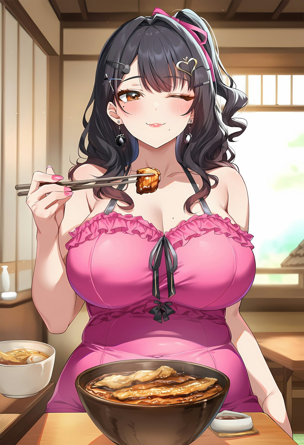 ノノカ＆ミレナ＆リナの土用の丑ショット：和風レストラン