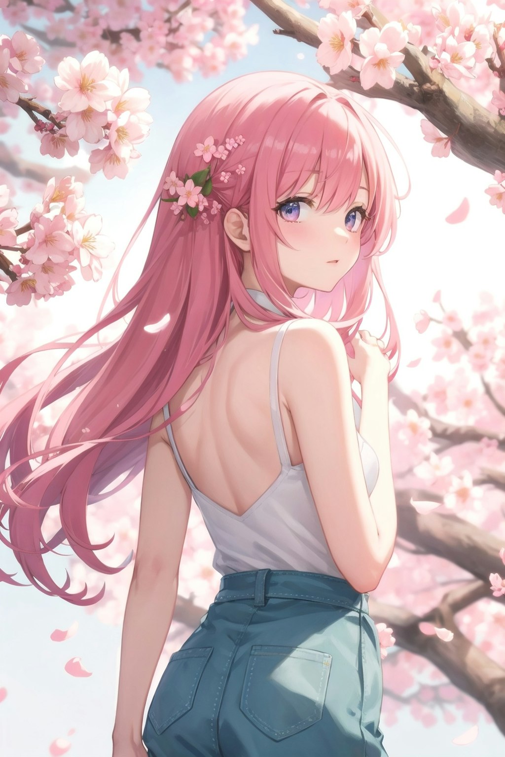 桜と美少女