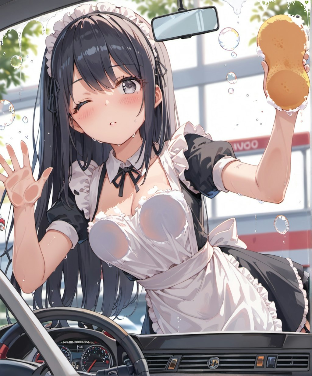 メイドさんの洗車