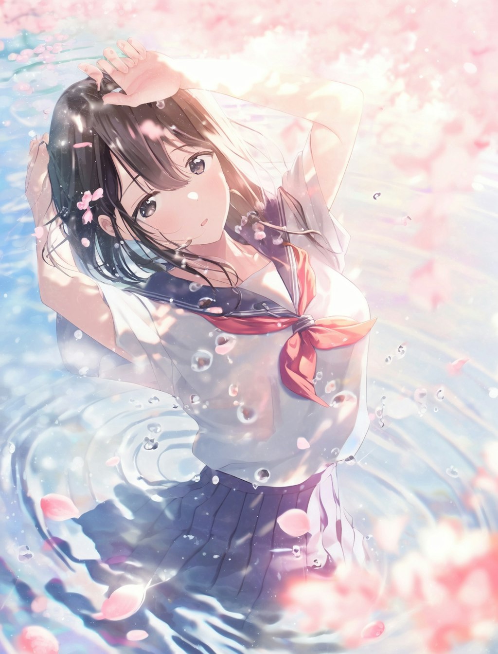 水に落ちる女の子