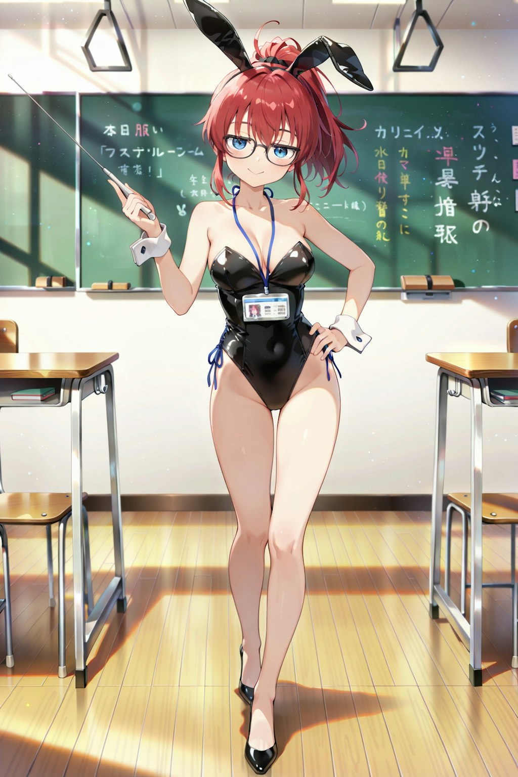 うさ耳企画と聞いて、バニーさんのコスプレで授業をするジト目先生 Y618