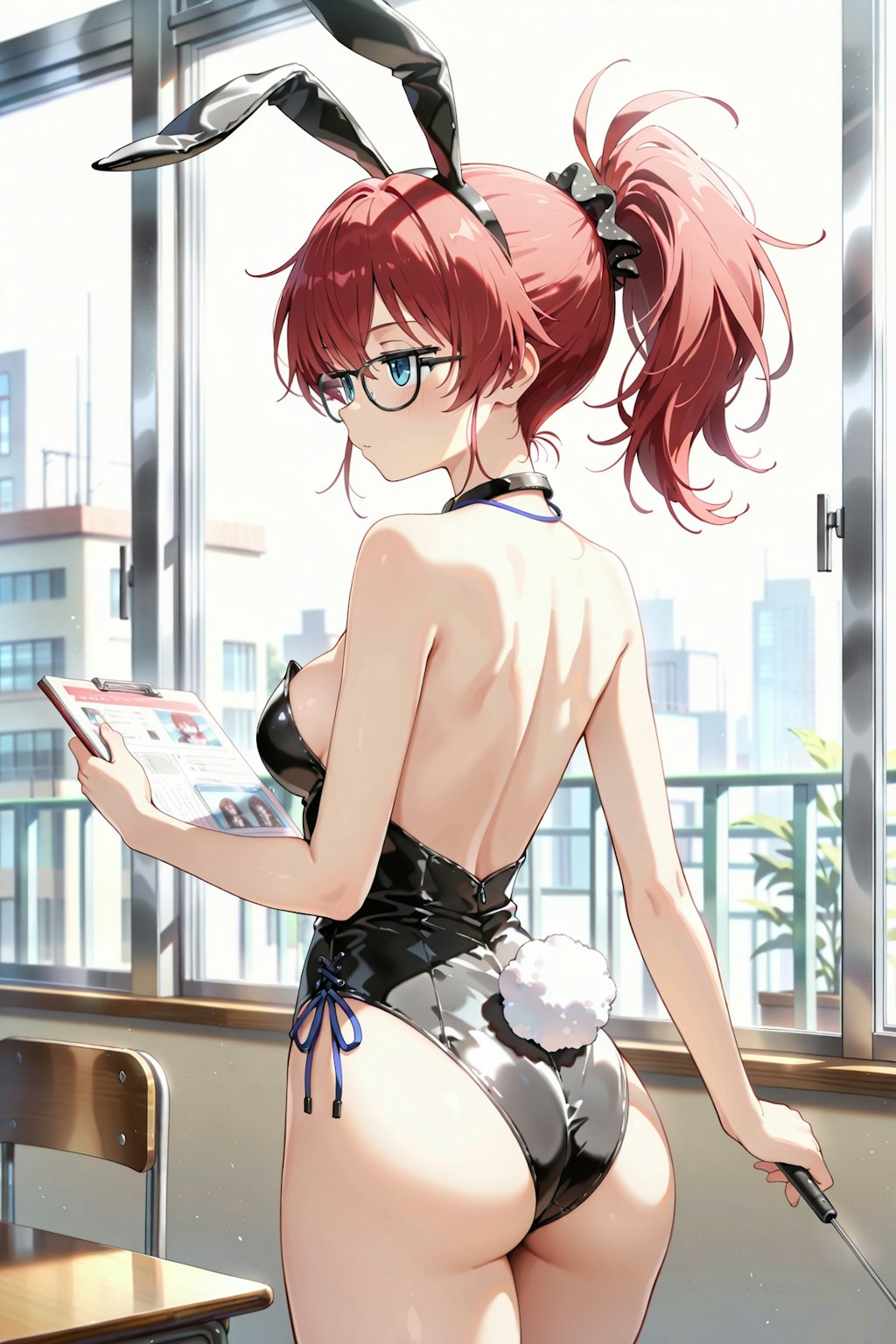 うさ耳企画と聞いて、バニーさんのコスプレで授業をするジト目先生 Y618