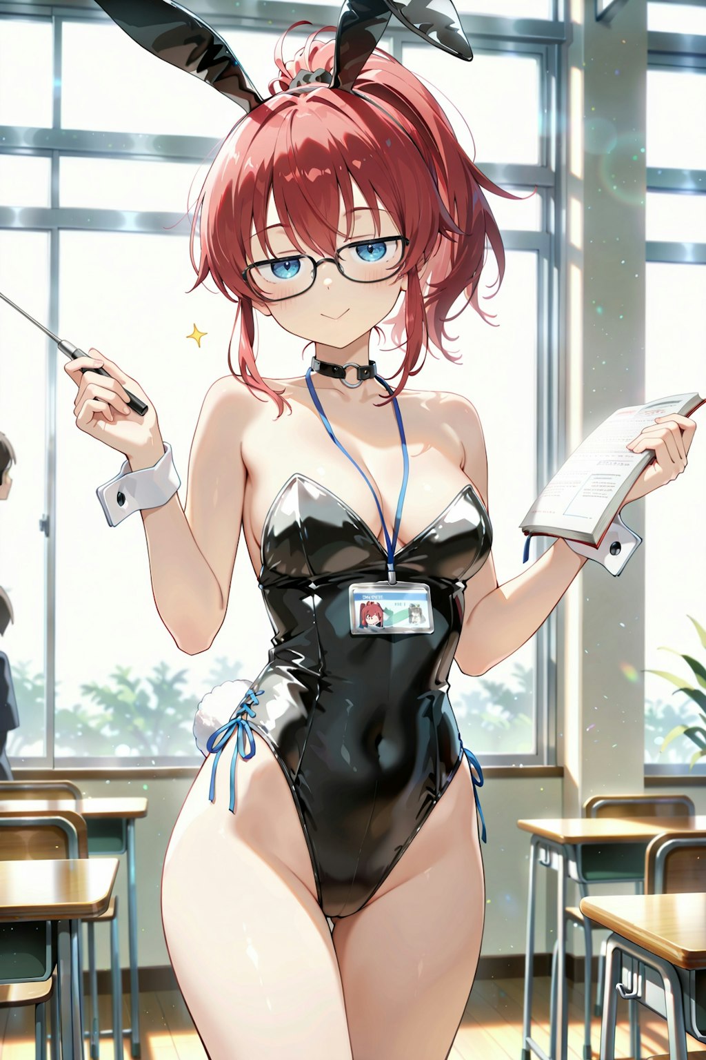 うさ耳企画と聞いて、バニーさんのコスプレで授業をするジト目先生 Y618