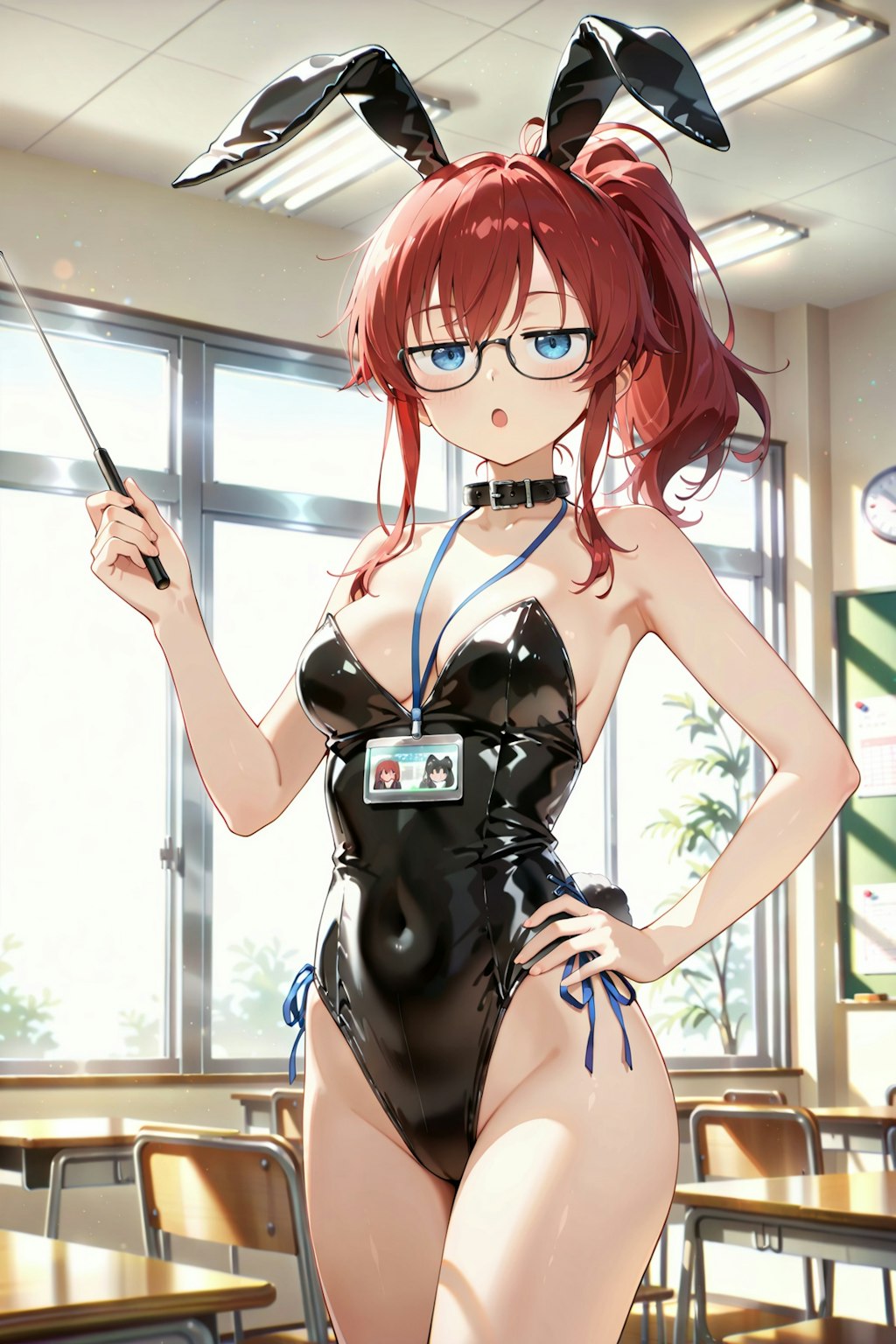 うさ耳企画と聞いて、バニーさんのコスプレで授業をするジト目先生 Y618