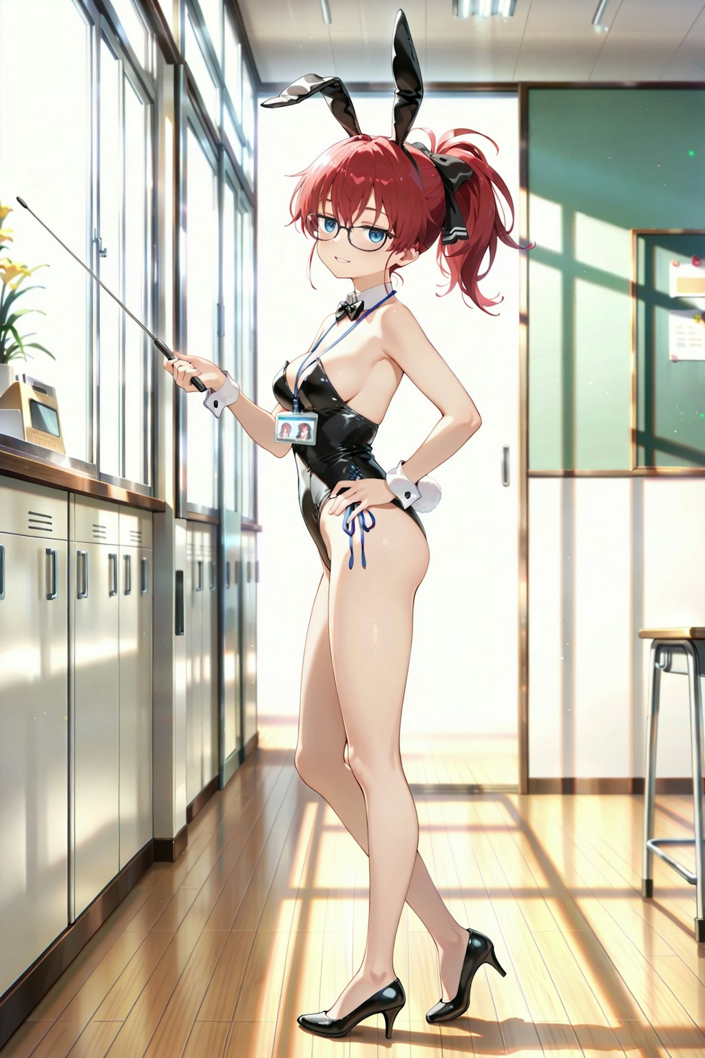 うさ耳企画と聞いて、バニーさんのコスプレで授業をするジト目先生 Y618