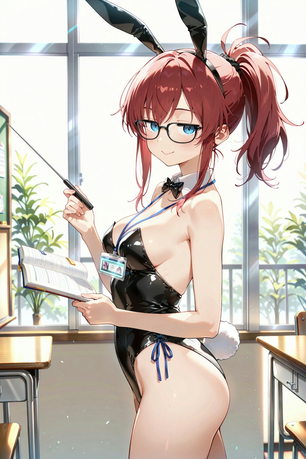 うさ耳企画と聞いて、バニーさんのコスプレで授業をするジト目先生 Y618