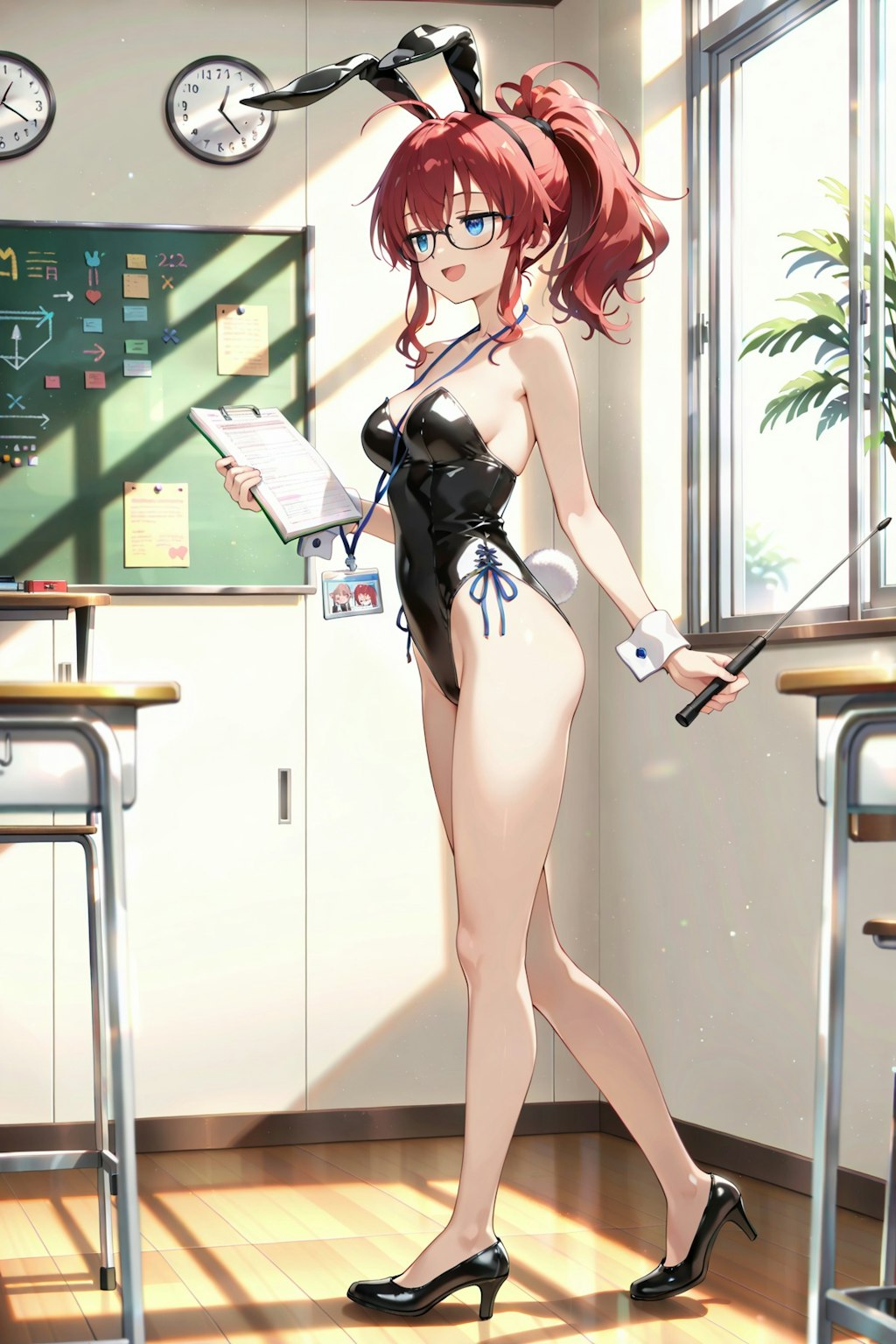 うさ耳企画と聞いて、バニーさんのコスプレで授業をするジト目先生 Y618