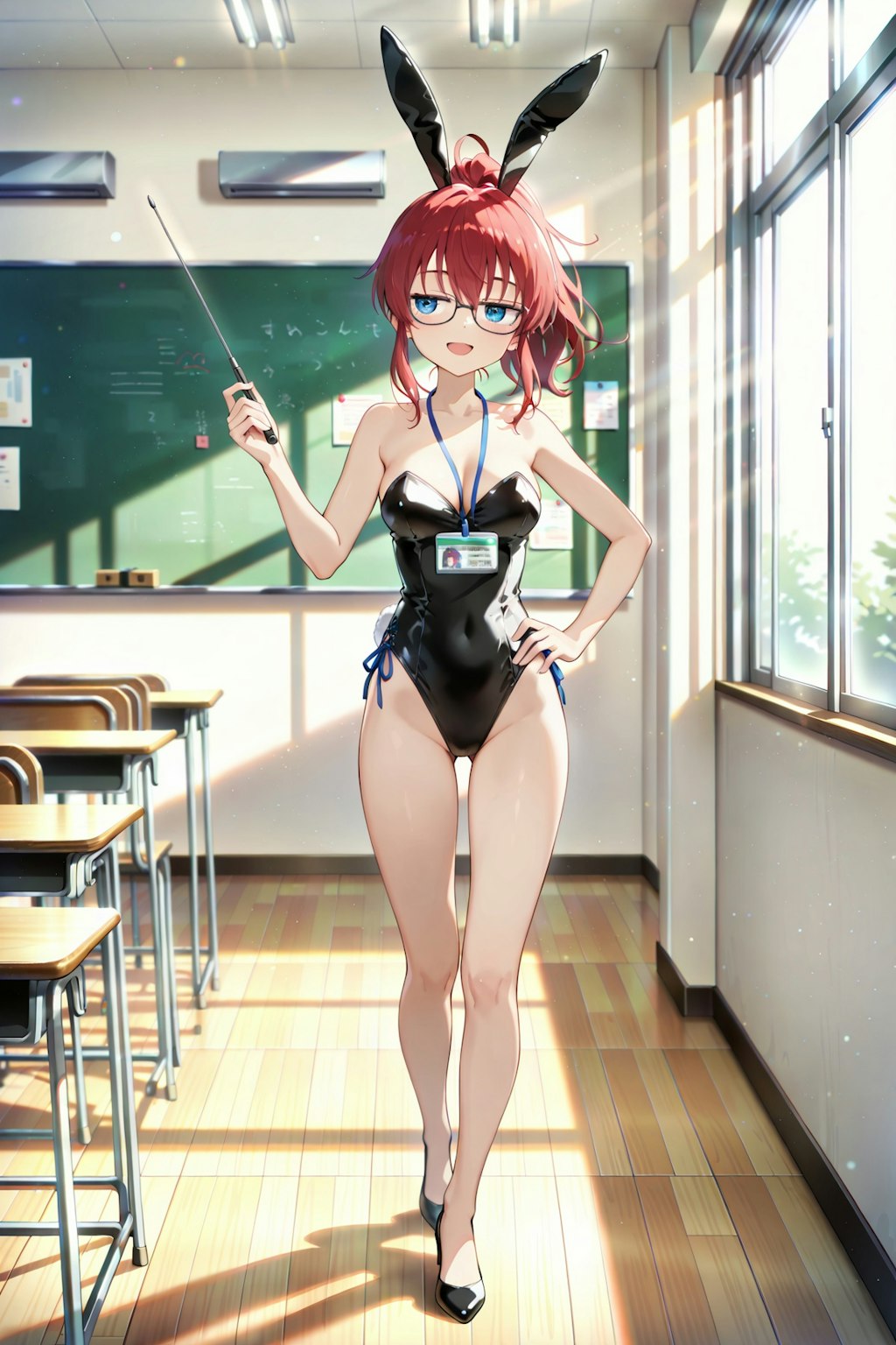 うさ耳企画と聞いて、バニーさんのコスプレで授業をするジト目先生 Y618